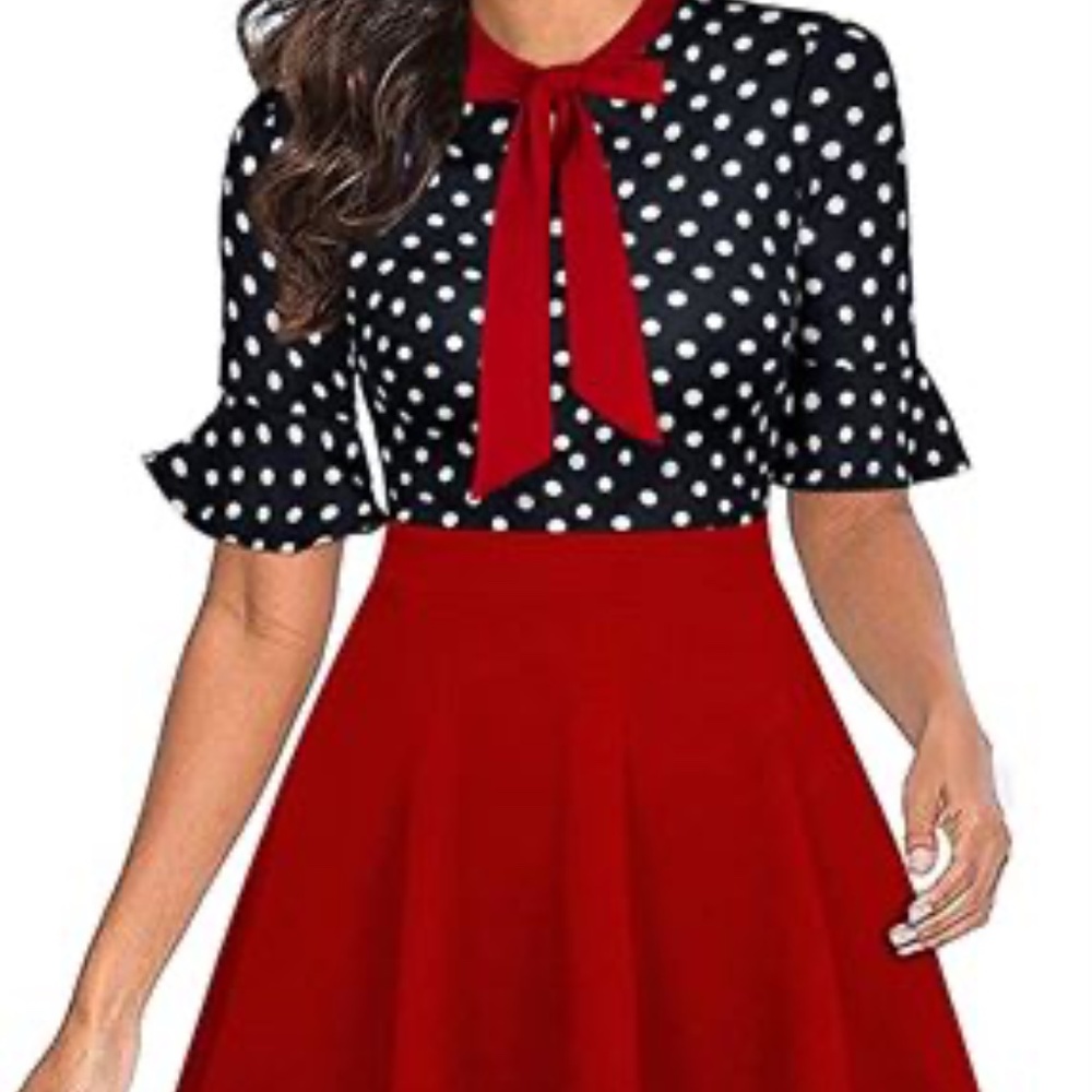 RANPHEE Womens Summer Bow Tie Neck Floral A Line Fit and Flare